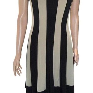 Connected Apparel Black Beige Illusion Stripe Dress Size 10 Sleeveless 38" hem
